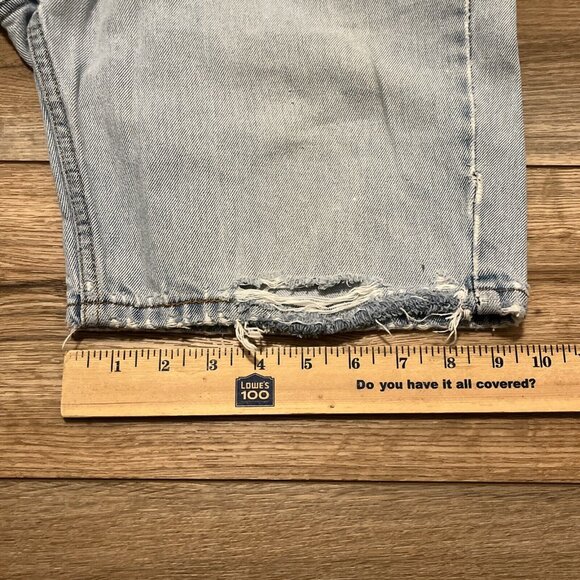 Levis 505 Regular Fit Denim Jeans Shorts 33x9 Blue Distressed Destroyed Jorts - Picture 7 of 12
